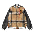BURBERRY Brown Checked Wool-Blend and Full-Grain Leather Varsity Jacket