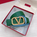 Valentino V logo Hammered Buckle Reversible Wide Signature Belt 'Green/Sky Blue'