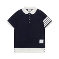 Thom Browne Navy Blue & White T-Shirt with Collar