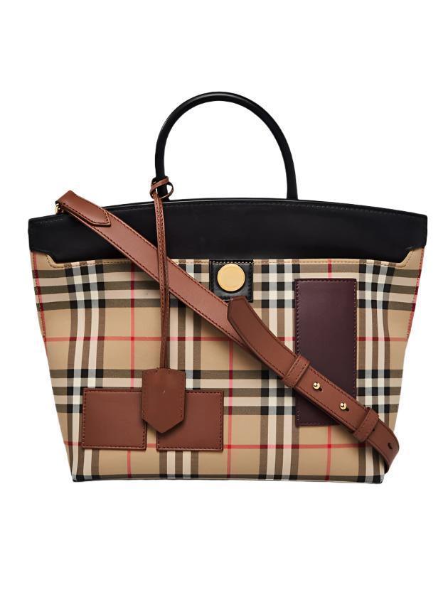 Burberry Vintage Check Canvas/Leather Small Society Top Handle Bag