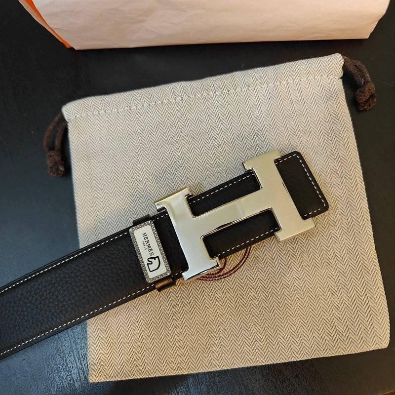 Hermes Men Silver Buckle Belt 'Black'