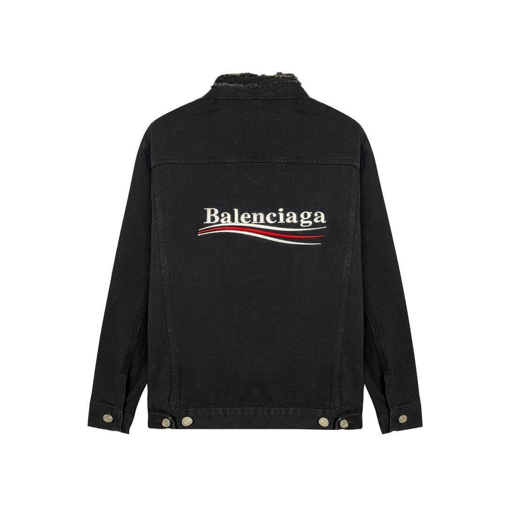Balenciaga Black Embroidered Political Logo Denim Jacket