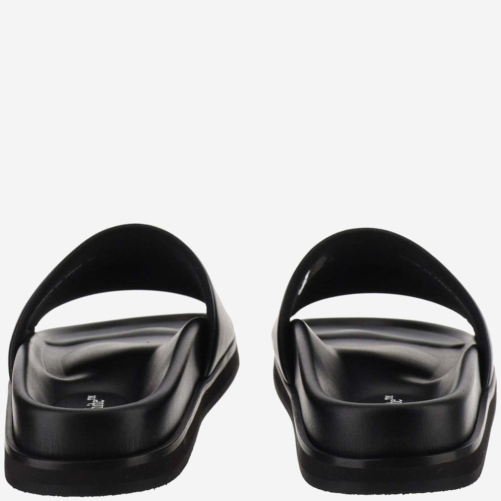 Off White Leather Slippers With Logo