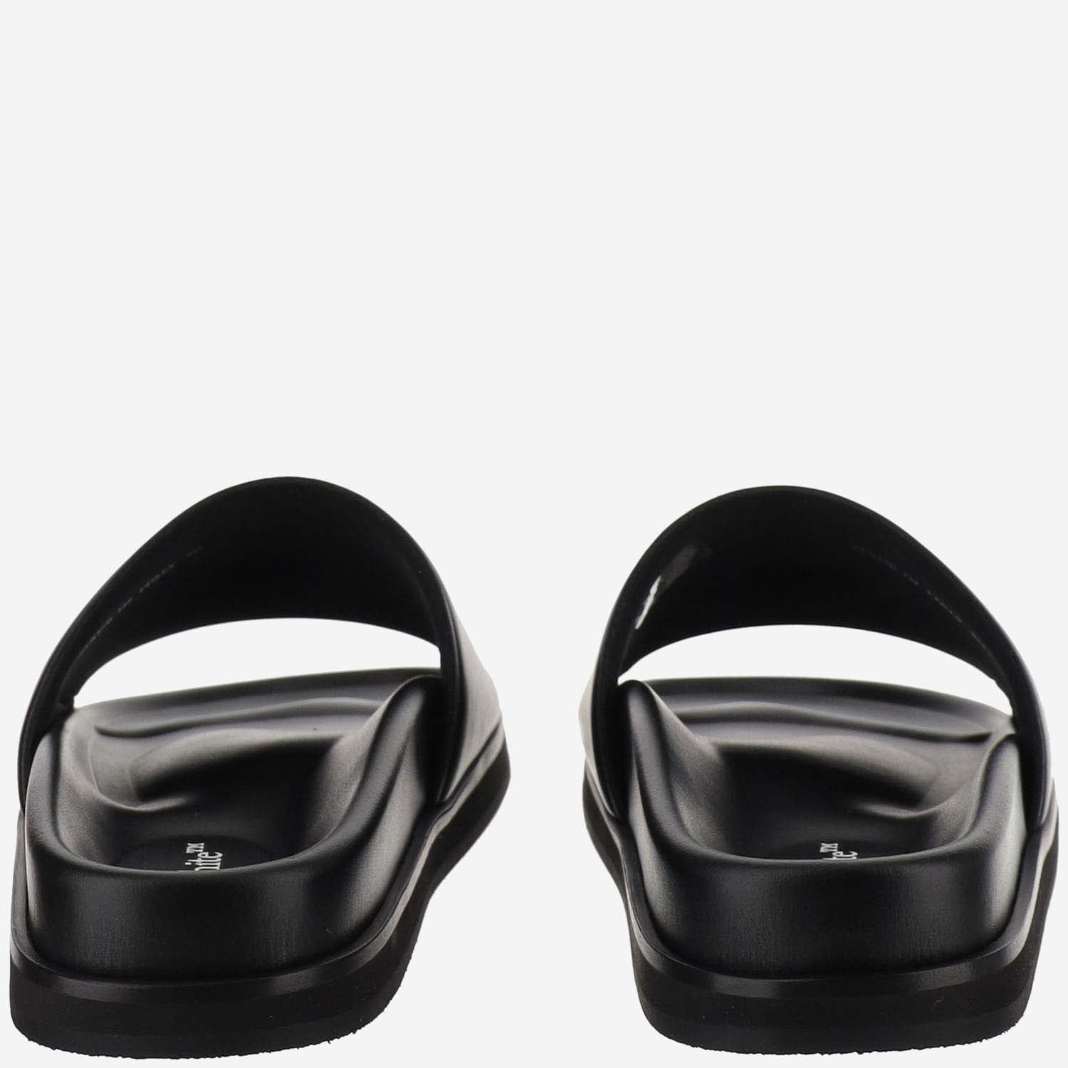 Off White Leather Slippers With Logo