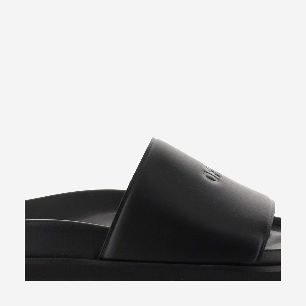 Off White Leather Slippers With Logo