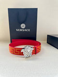 VERSACE La Medusa La Greca Belt In Red Silver