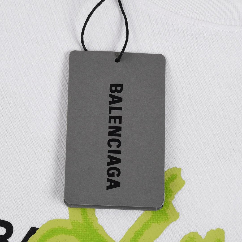 Balenciaga White & Green T-Shirt Without Collar