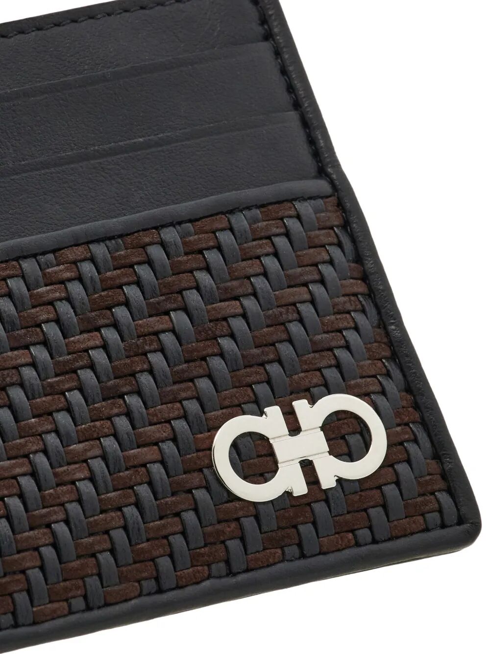 Ferragamo Elegant Gancini Hook Woven Mini Card Holder