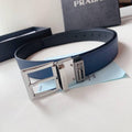 Prada Leather Reversible Belt With Triple Buckles 'Black/Blue'