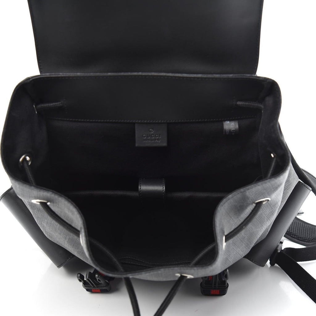 Gucci Soft GG Supreme Monogram Appia Calfskin Web Double Buckle Backpack Black