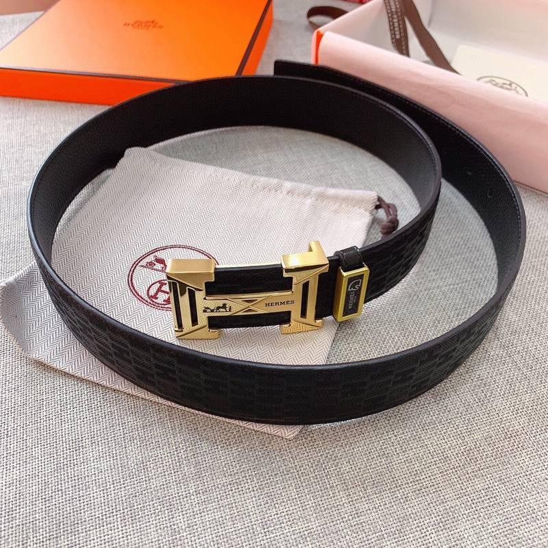 Hermès Men's Black Leather Belt with Iconic 'H' Gold Buckle - Timeless Luxury Accessory