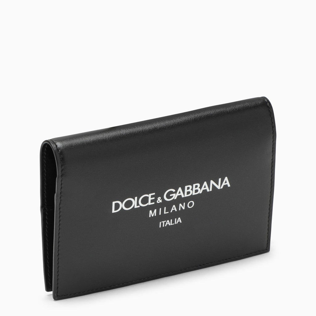 Dolce&Gabbana Black Calfskin Passport Holder With Logo