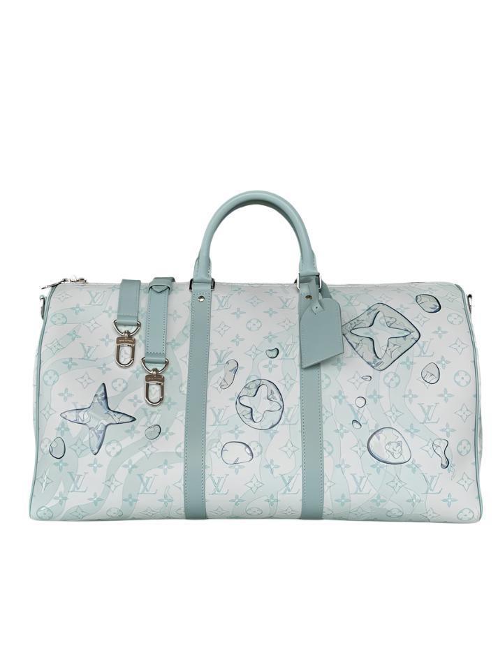 Louis Vuitton White & Blue Aquagarden Monogram Keepall 50