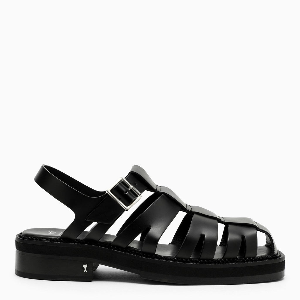 Ami Paris Black Fisherman Sandals In Leather