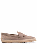 TOD'S Suede Loafers with Rubber Outsole and Raffia Piping