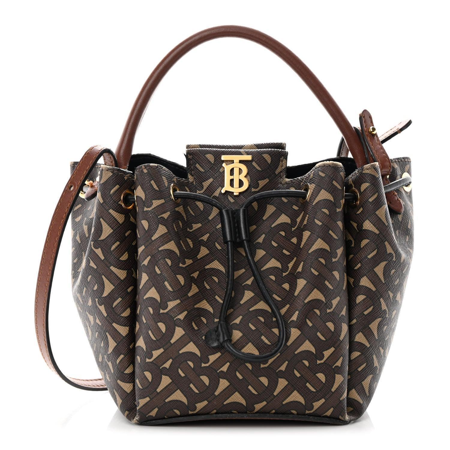 Burberry E-canvas Monogram TB Bucket Bag Bridle