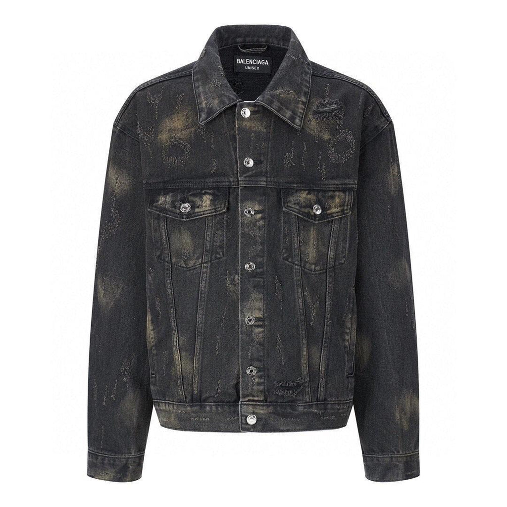 Balenciaga Oversized Distressed Denim Jacket - Black