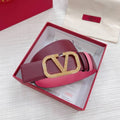 Valentino V logo Hammered Buckle Reversible Wide Signature Belt 'Red/Pink'